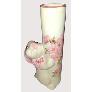 Ceramic Bunny Vase With Pink Floral Design & Bow